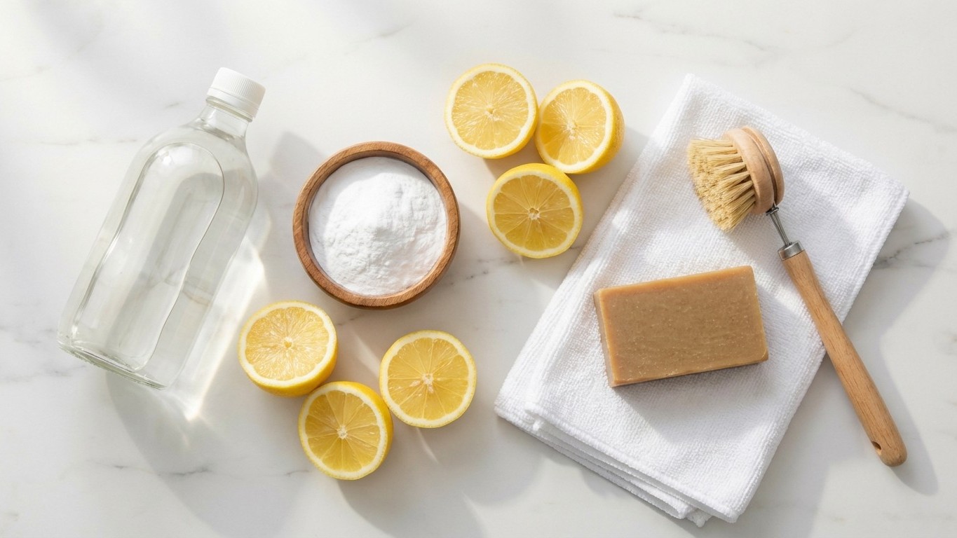 Nettoyage naturel par ingrédients : vinaigre, bicarbonate, citron, savon de castille