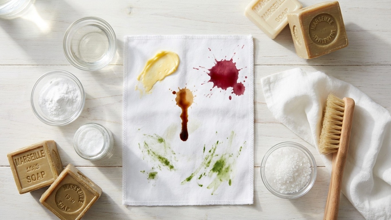 Détacher naturellement : gras, vin, café et herbe (guide par type de tache)