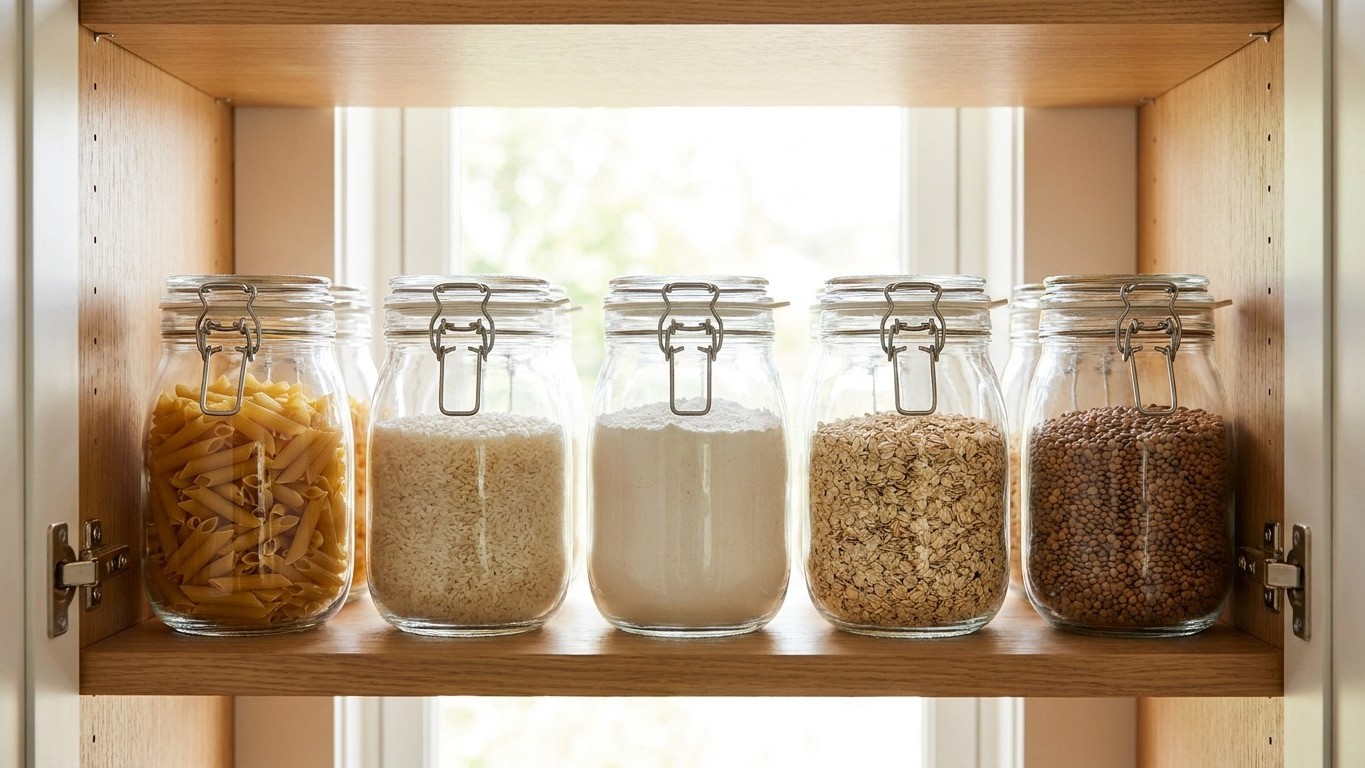 I lined up identical jars in my cupboard just to tidy it: since then, everyone who opens it thinks I remodeled the whole k...