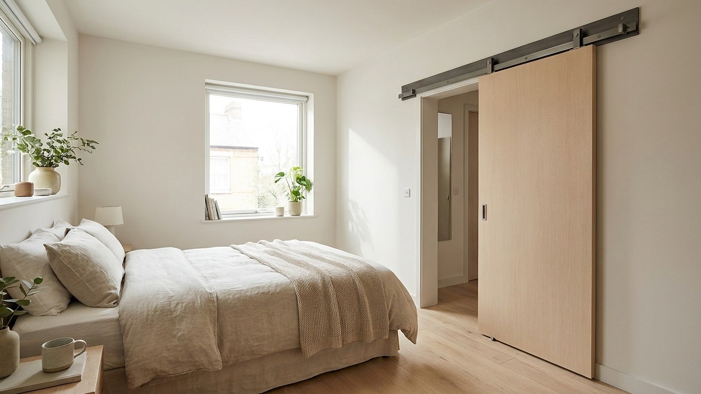 I screwed a simple sliding track above my studio door just to stop it hitting the bed: since then, I've got nearly a squar...