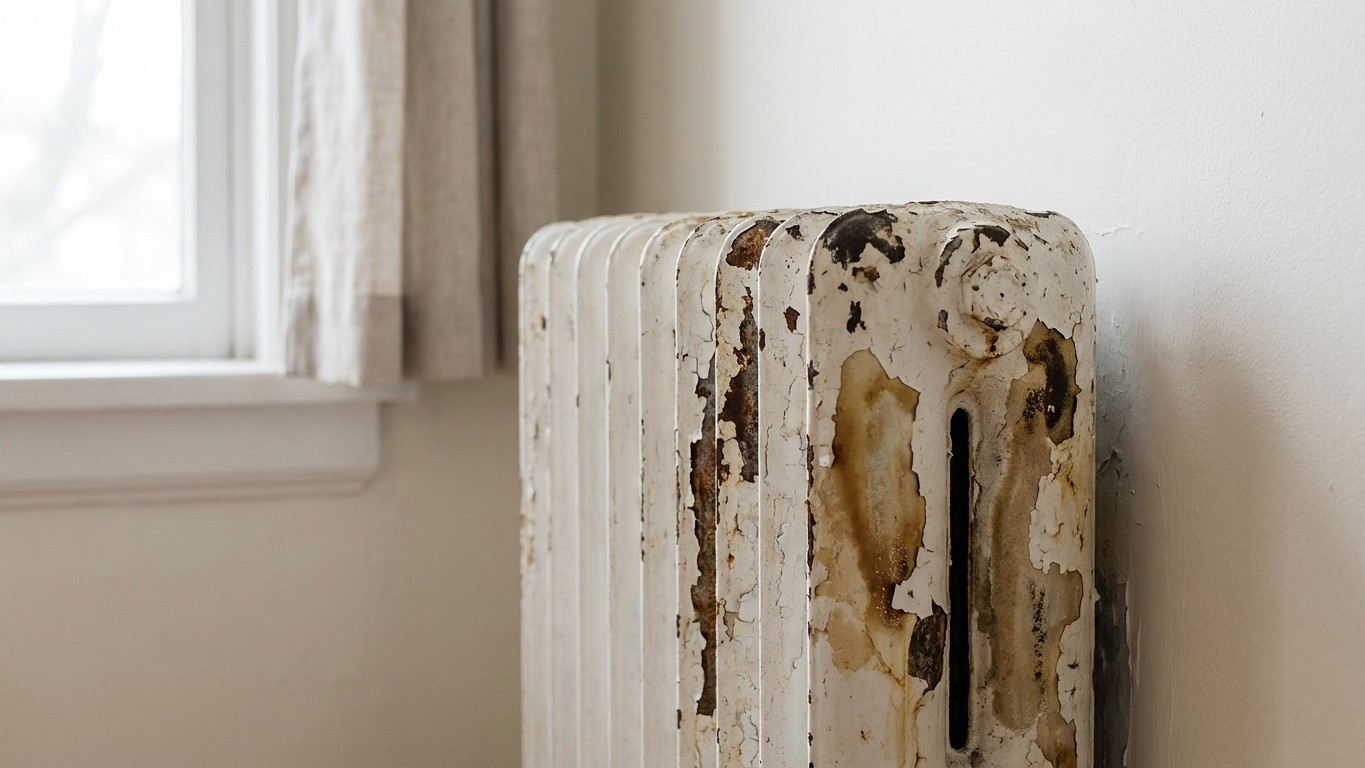 I spray-painted my radiator white just to make it look new: when the heating came back on in October, it was too late