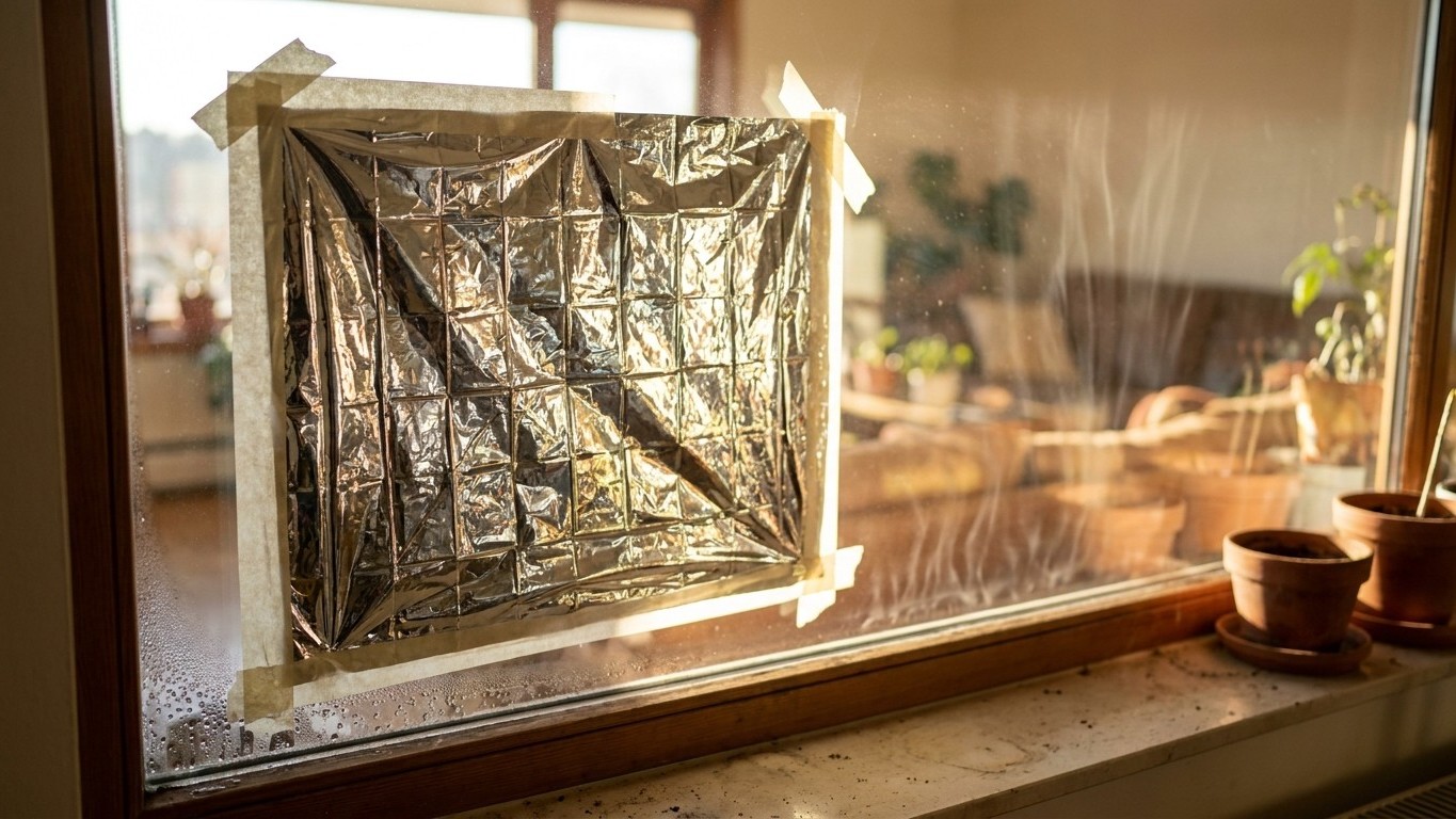 I taped a survival blanket to my window with the silver side facing inward: when I felt what was happening in the room by ...