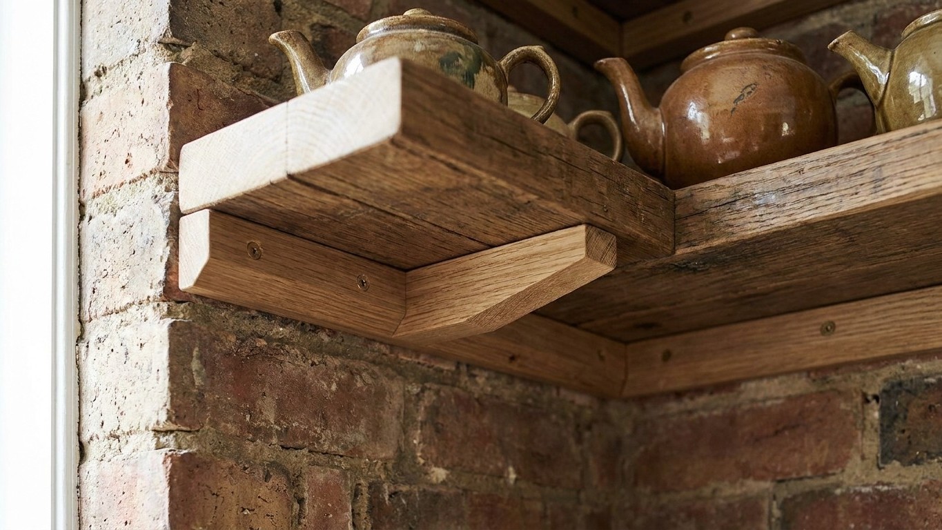 We all keep bolting brackets straight into the party wall, while this £7 batten carries the whole corner shelf on two screws