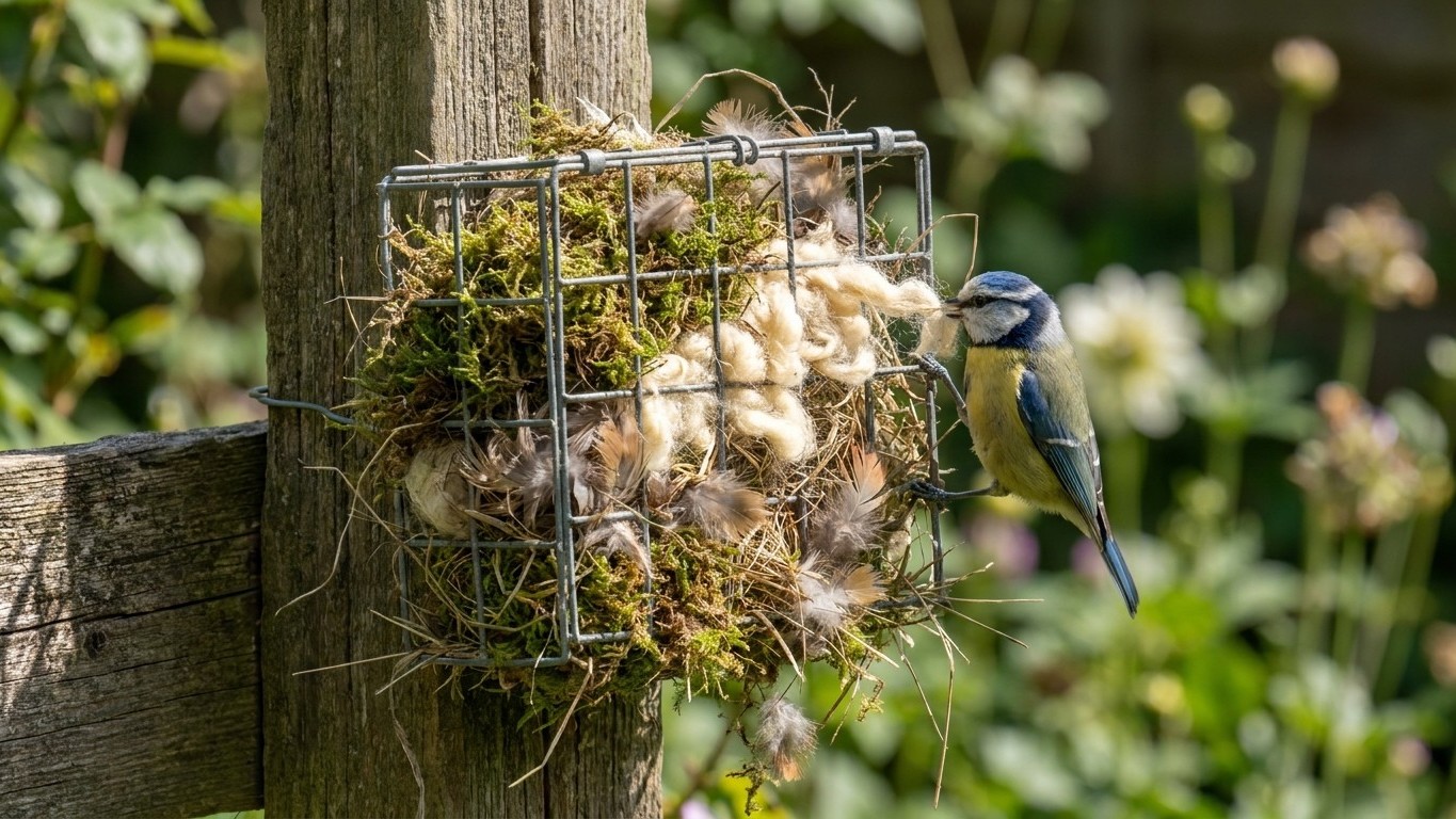 We all keep putting up nest boxes in March, while this hoop hung on a fence gives the blue tits what they're really missin...