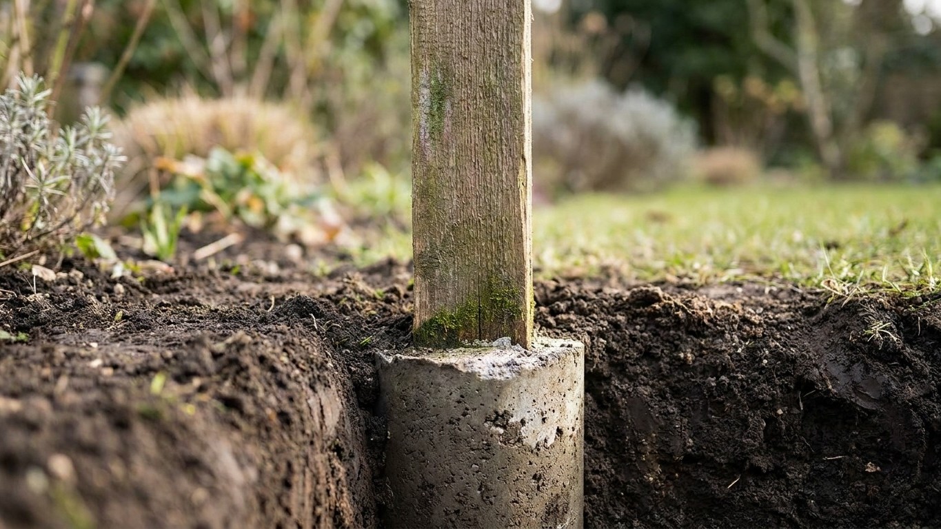 I concreted my fence posts flush with the lawn just for a clean finish: when I pulled one out three winters later, it was ...