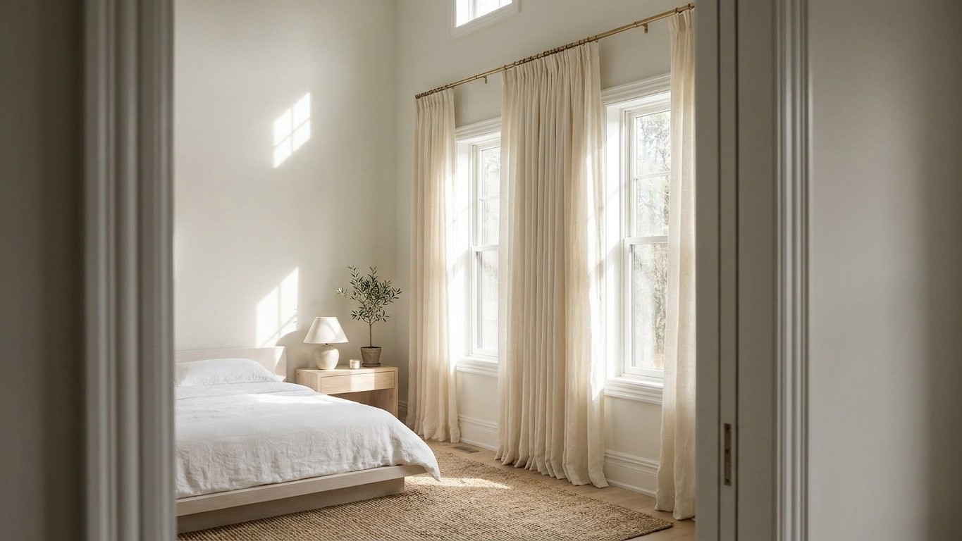 I moved my curtain pole 15 cm higher just to hide the tired frame: stepping back into the doorway, I understood the whole ...