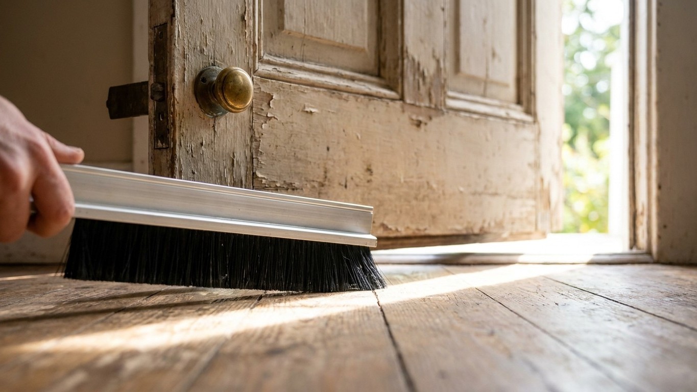 I screwed a brush strip along the bottom of my back door just to stop the draught: two weeks later, hoovering the hallway,...