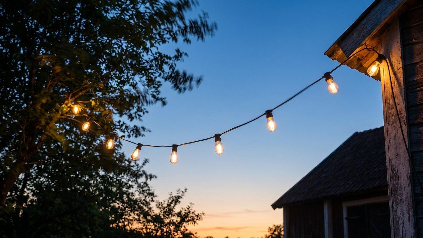 I strung my festoon lights straight from the house to the tree just to light the table: the first windy evening, I underst...