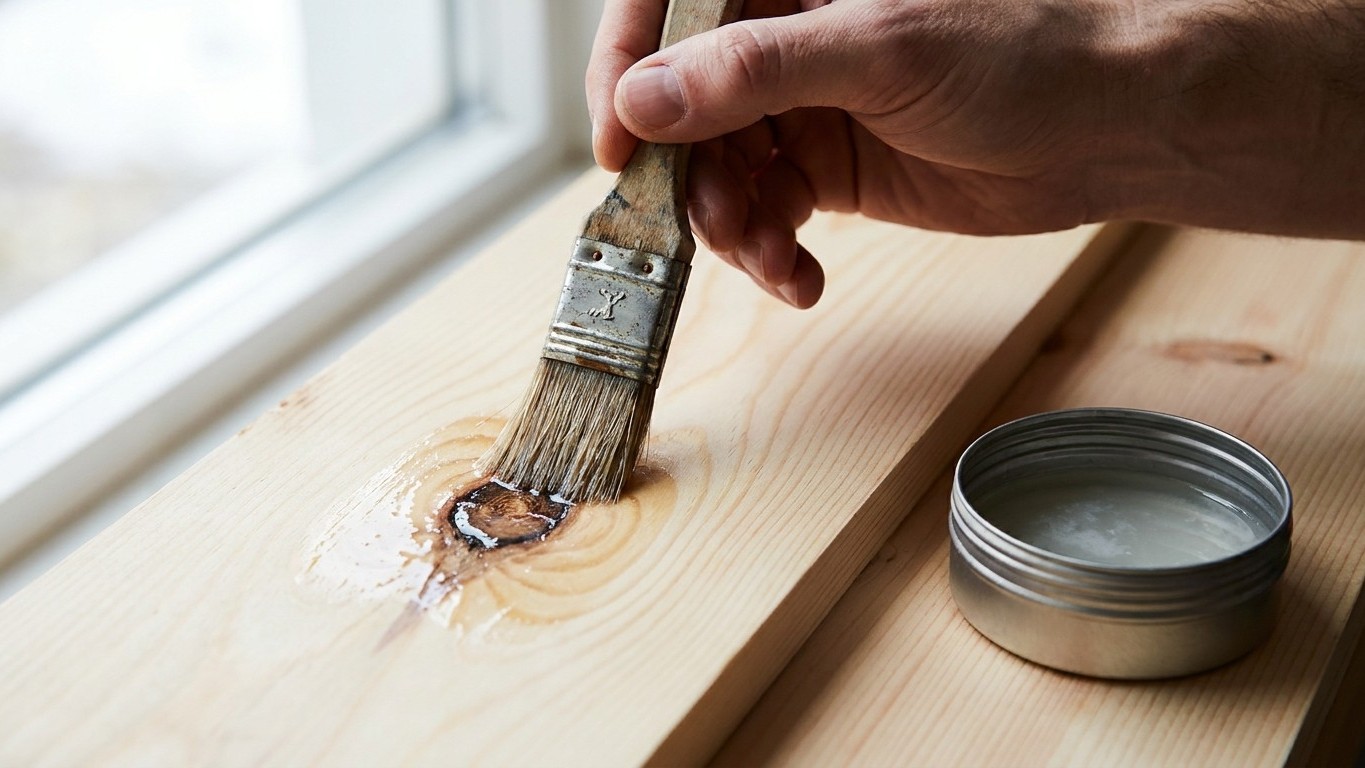 Nobody rolls white satin straight onto old pine any more: here's what goes over the knots first (and it costs almost nothing)
