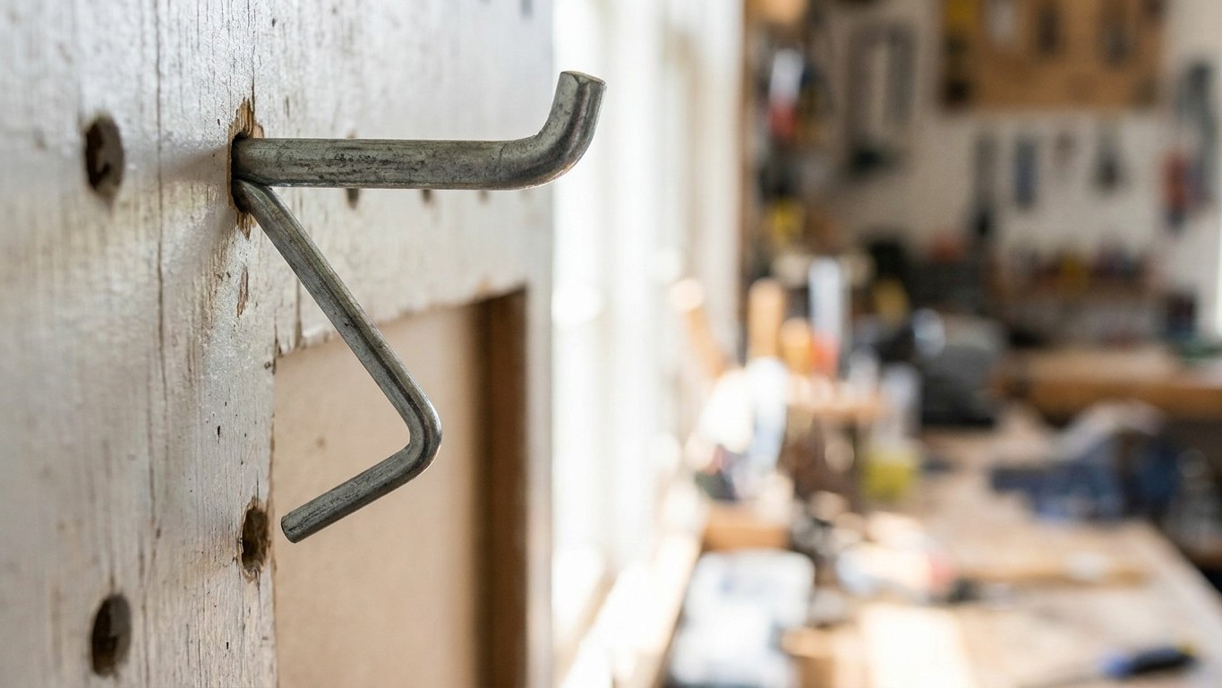 That's it for pegboard fixed flat to the wall: fitters all slide this 15 mm spacer behind before hanging a single hook